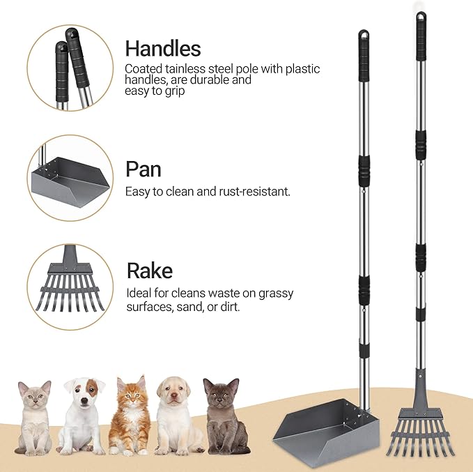 Heeyoo Dog Pooper Scooper, Dog Poop Tray and Rake Set, Pet Waste Removal Scoop - Image 2