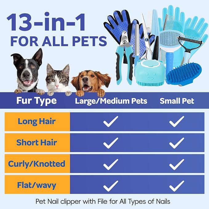 Dog Brush for Shedding 13pcs Bath Grooming Kit - Image 7