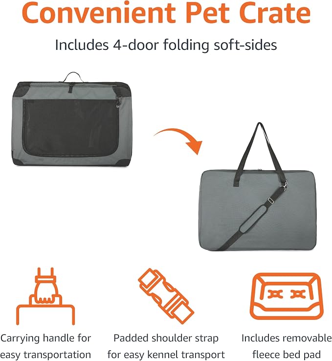 Amazon Basics Portable Folding Soft Dog Crate, Collapsible Travel Kennel - Image 3