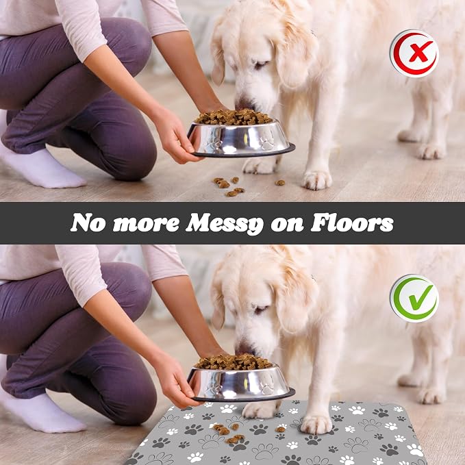 Dog Food Mat, Absorbent Water Bowl Mats Cat Pet Feeding Placemats Light Gray 16 - Image 5