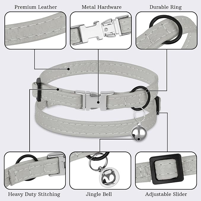 Leather Cat Collar with Buckle and Removable Bell - Image 5