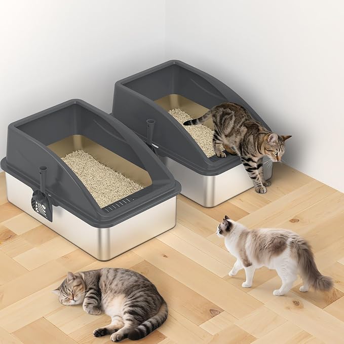 2 Pack Stainless Steel Litter Box | XL Enclosed Cat Litter Boxes - Image 9