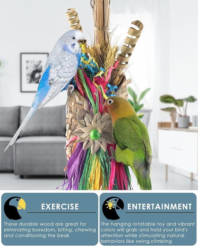 Bissap Bird Chew Toys, Parrot Foraging Shredder Natural Palm Frond Woven Bag - Image 4