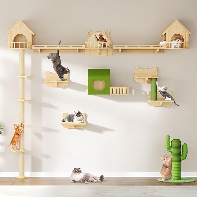 DWVO Solid Wood Cat Wall Shelves and Perches, Tall Floor to Ceiling Cat Tower w - Image 2