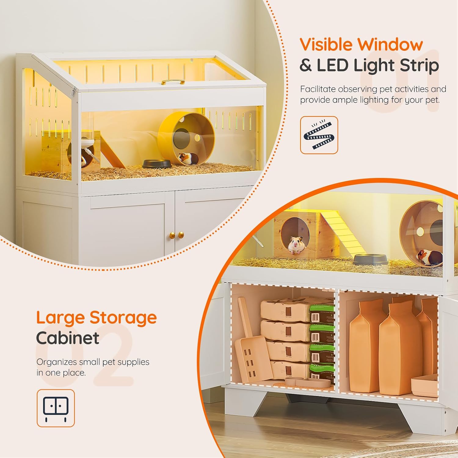 HOOBRO Large Hamster Cage with Storage Cabinet, White - GlobalHabitat Supply