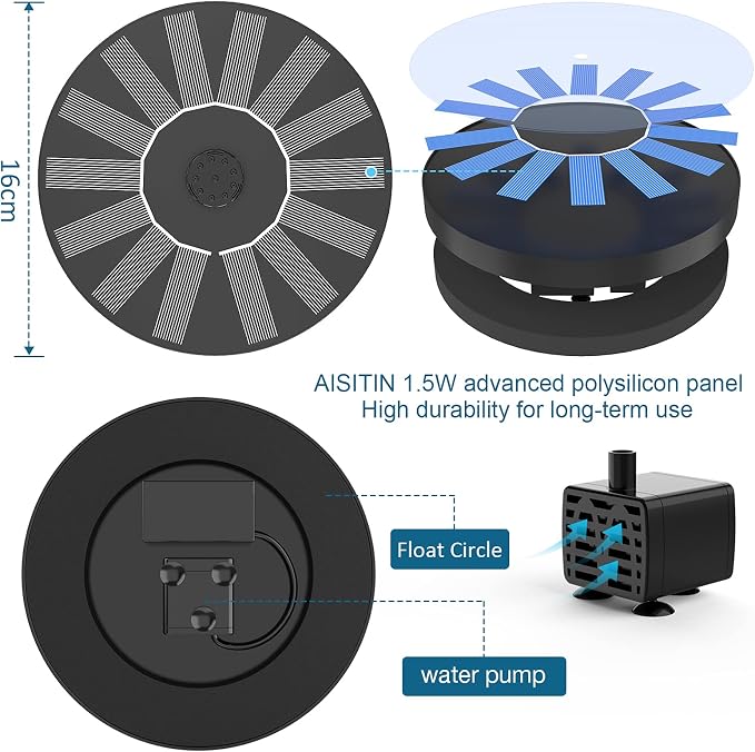 AISITIN 2 x 1.5 W DIY Solar Powered Garden Fountain - Image 9