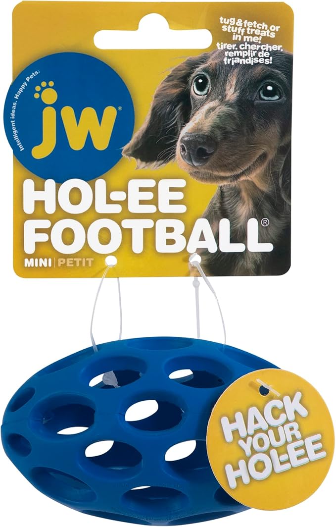 JW Pet Hol-ee Football Dog Toy Puzzle Ball, Natural Rubber, Colors May Vary - Image 3