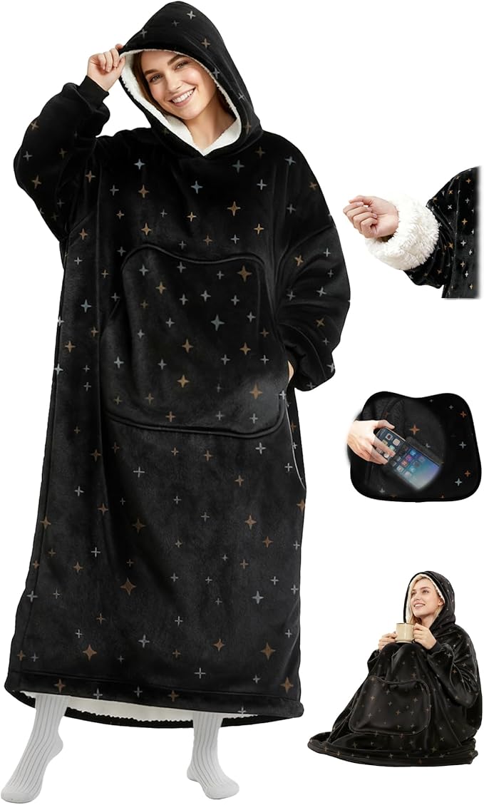 Mewaii Wearable Blanket Hoodie for Adults, Warm Sherpa & Soft Flannel Long by Mewaii