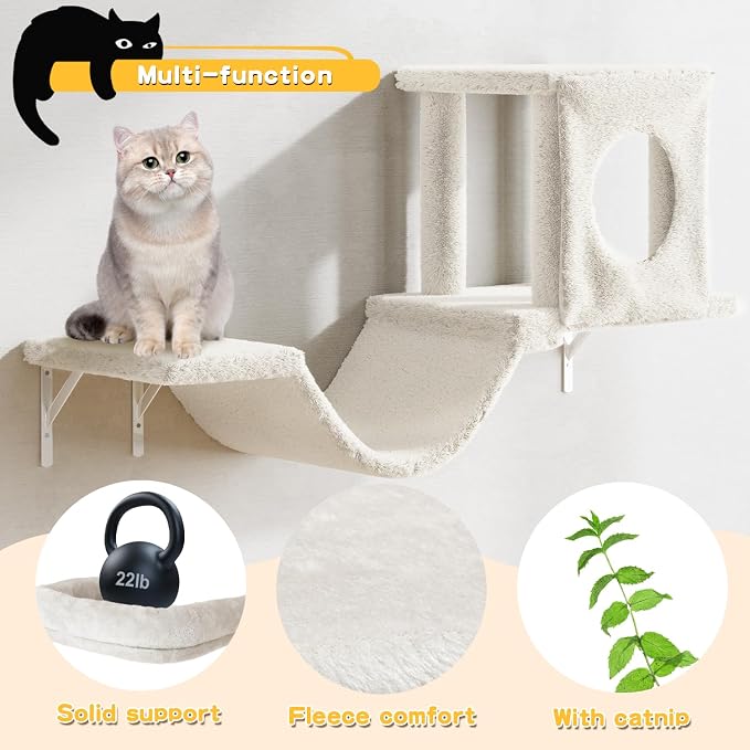 6-in-1 Cat Wall Shelves, Wooden Climbing Wall - Image 3
