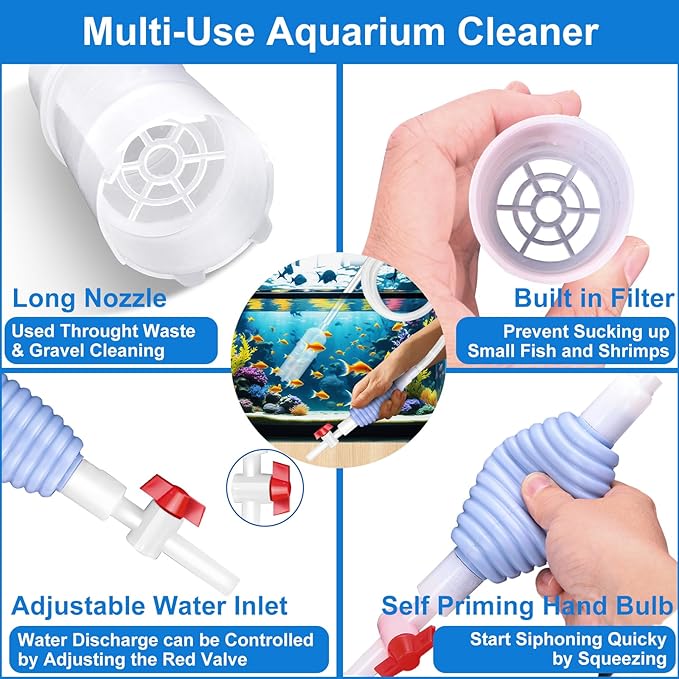 Fish Tank Cleaning Kit Set of 4 Pieces, Aquarium Siphon Algae Scraper Aquarium - Image 3