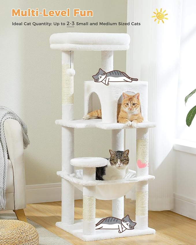 White Cat Tree for Indoor Cats, 45.7" Multi-Level Cat Tower - Image 2