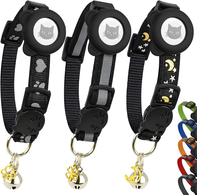 Cat Collar with AirTag Holders, Reflective Breakaway Safety Collars, Bells and by BemixPets