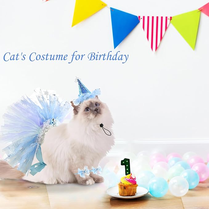 Cat Birthday Princess Costume for Kitten Crown Hat Tutu Skirt Kitten Princess - Image 2