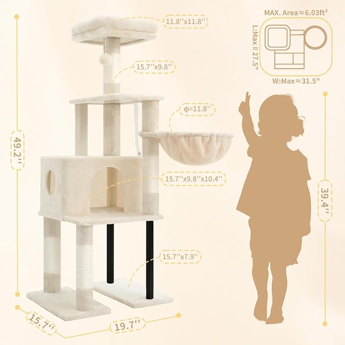 Heybly Cat Tree, 49.2 Inches Cat Tower - Image 3