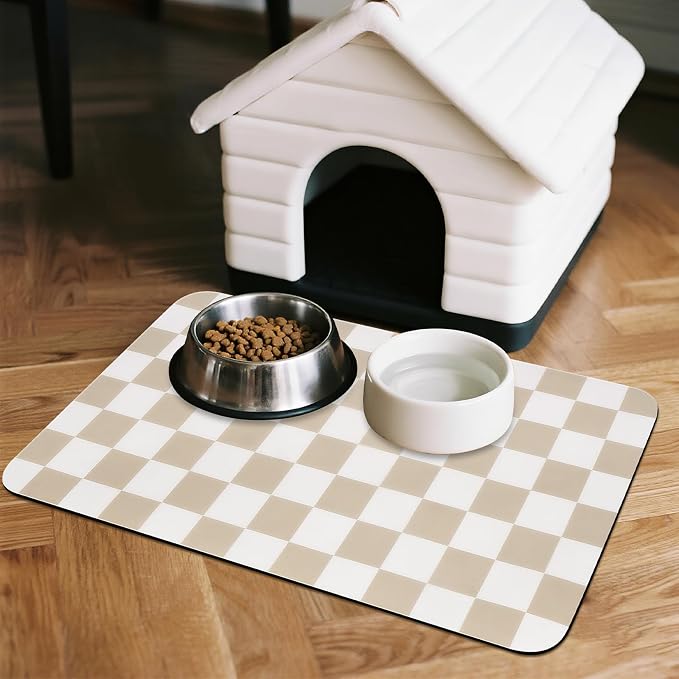Checkered Dog Food Mat, Absorbent Leak-Proof Pet Feeding Mat, Quick Dry Cat - Image 3