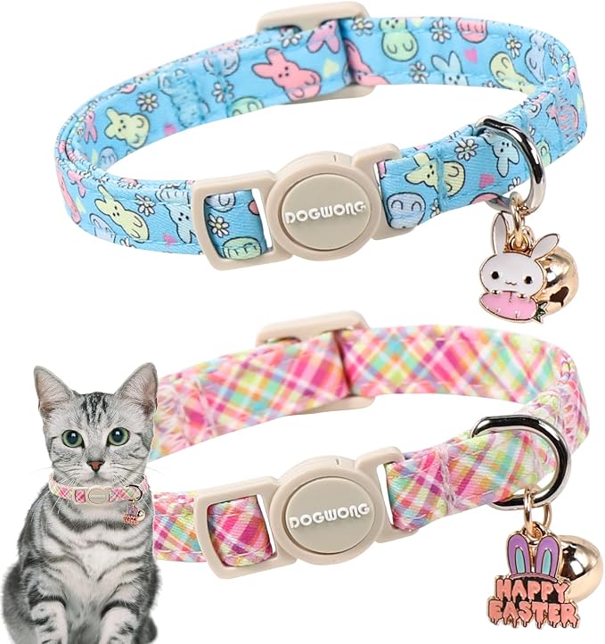 DOGWONG 2 Pack Easter Day Cat Collar Breakaway, Safety Adjustable Easter Plaid by DOGWONG