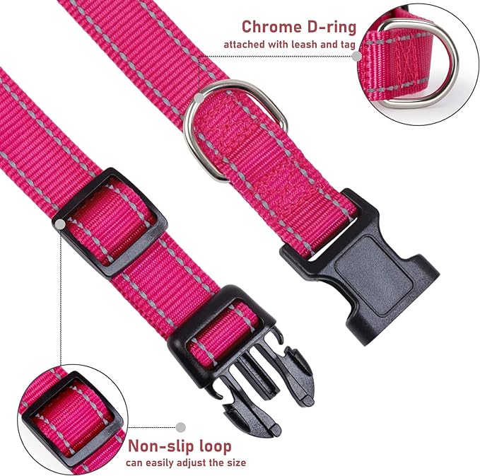 Reflective Dog Collar with Buckle Adjustable Safety Nylon Collars - Image 3