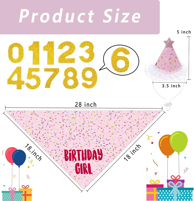 Dog Birthday Bandana Set, Light Pink Birthday Girl Decorations, HBD Party - Image 4