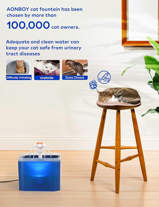 Cat Water Fountain Blue Flower: Cat Fountain Cute - 67oz/2L Small Pet Water - Image 3