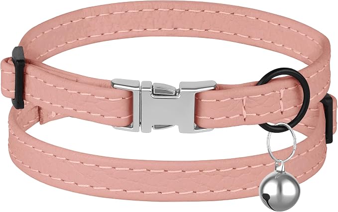 Leather Cat Collar with Buckle and Removable Bell - Image 2