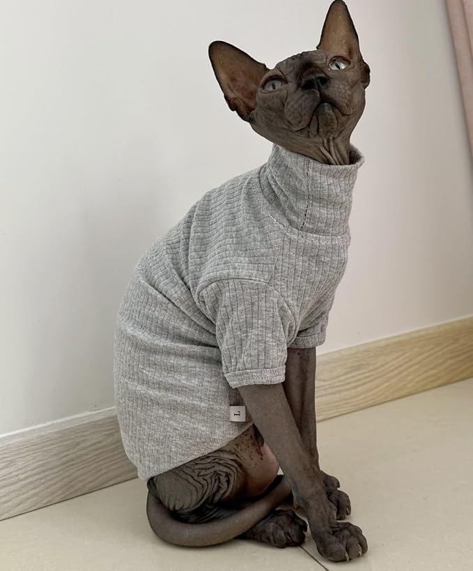 Sphynx Hairless Cats Shirt Cotton Cat Turtleneck Sweater Pullover Kitten - Image 2