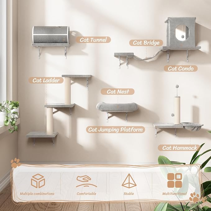 NUNU LAB 14-in-1 Cat Wall Shelves Set, Wall-Mounted Cat Climber - Image 6