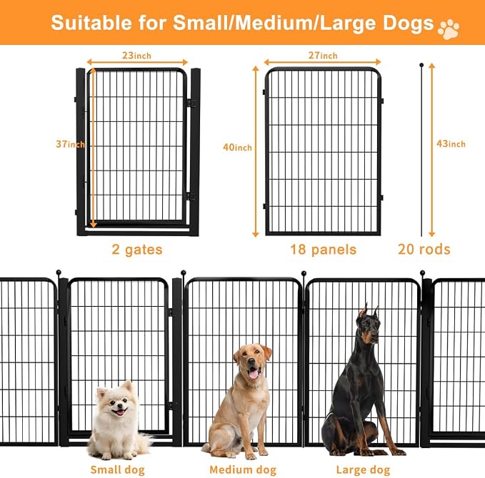 Dog Fence Outdoor Pens Outside, Portable Dog Play Pen 40" H 20 Panels Pet - Image 6