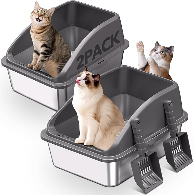 2PACK Stainless Steel Cat Litter Box, Never Absorbs Odors, Leak-Proof, by KITCATY