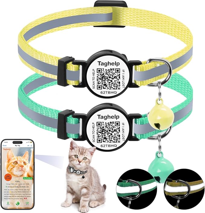 Smart QR Code Cat Collar 2-Pack, Breakaway Reflective Collar by Taghelp