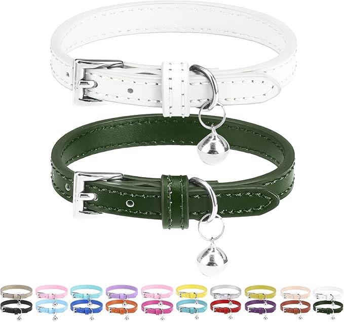 PUPTECK 2 PCS Soft Genuine Leather Cat Kitten Collar by PUPTECK