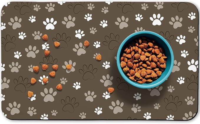 Dog Food Mat, Absorbent Water Bowl Mats Cat Pet Feeding Placemats Brown 24 * 32 by Zoeeya