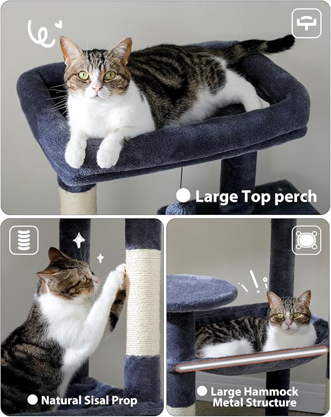 Cat Tree for Large Cats with Metal Plush Big Hammock, 56.3" Cat Tower for - Image 3