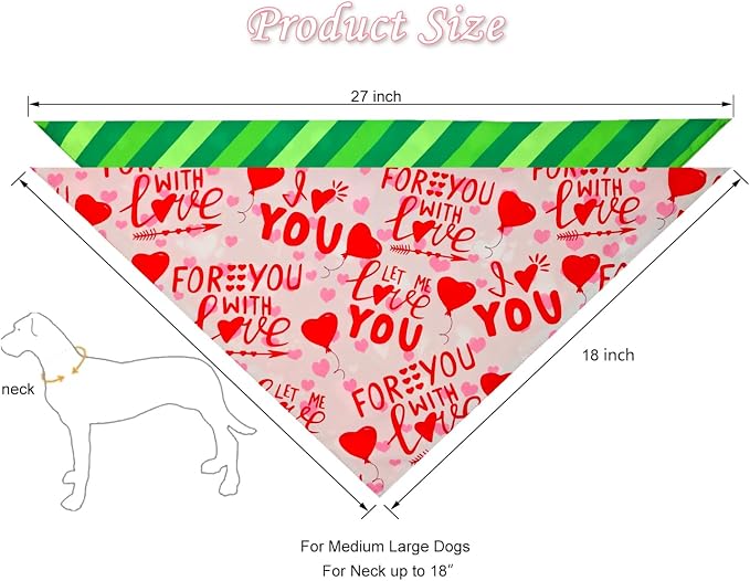 Valentine's & St. Patrick's Day Dog Bandana Set 2PCS-Large, Holiday Party - Image 2