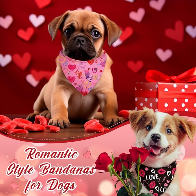 Abbylike 50 Pcs Valentines Day Dog Bandanas Bulk Red and Pink Bandanas - Image 2