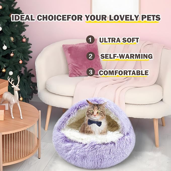 Cat Bed for Indoor Cats, Calming Cozy Cave - Image 5