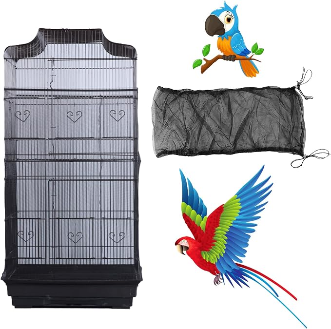 Bird Cage Seed Catcher, Large Airy Gauze Seeds Bird Cage Cover Guard Adjustable by AIMICOCA
