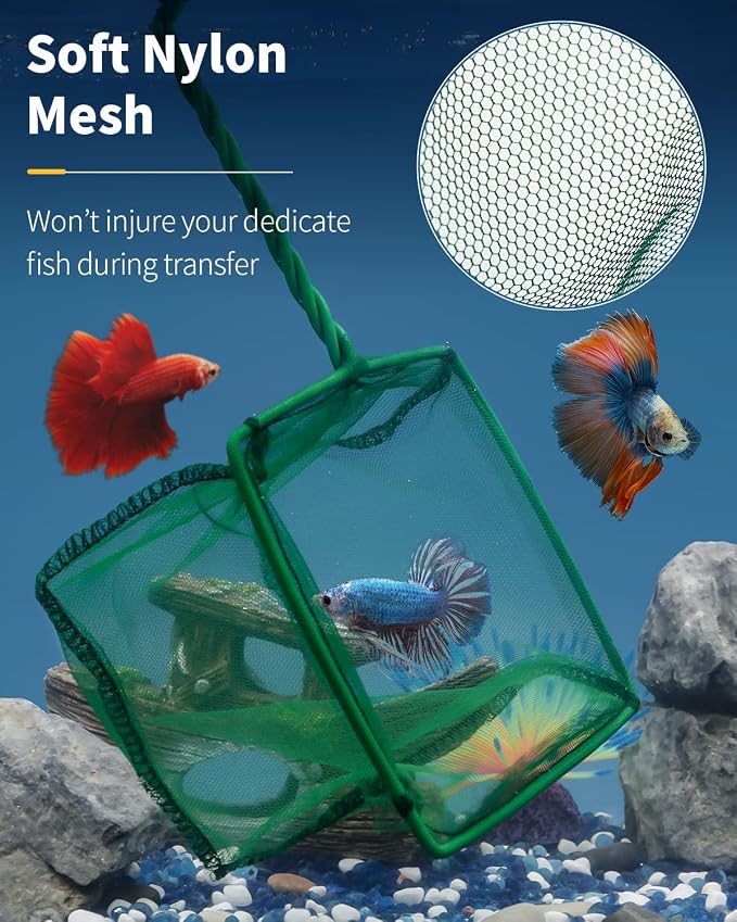 Pawfly Aquarium Fish Net with Braided Metal Handle Square Net with Soft Fine - Image 3