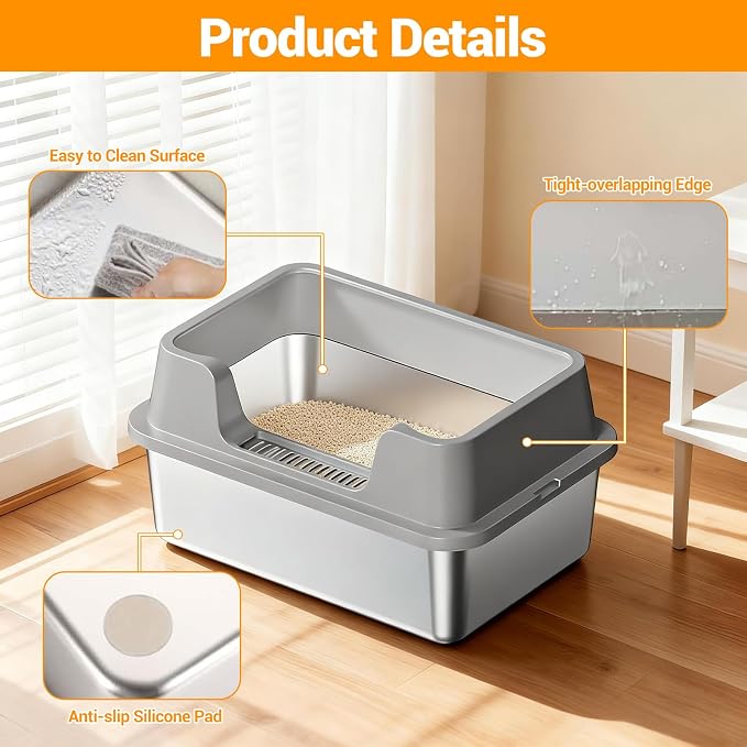 Stainless Steel Litter Box, XL Enclosed Cat Litter Boxes - Image 4