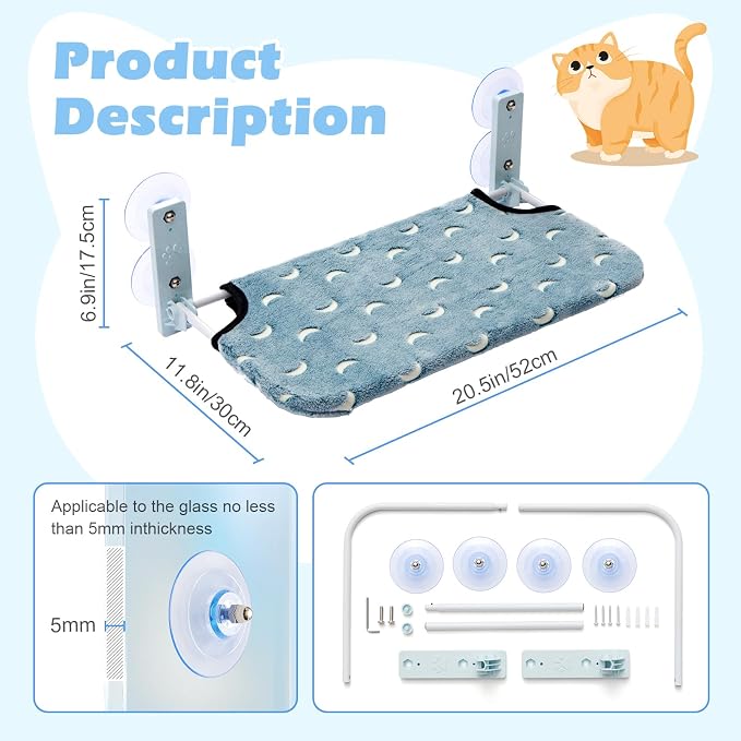 Glow in The Dark Cat Window Perch, Large Foldable Hammock Bed - Image 3