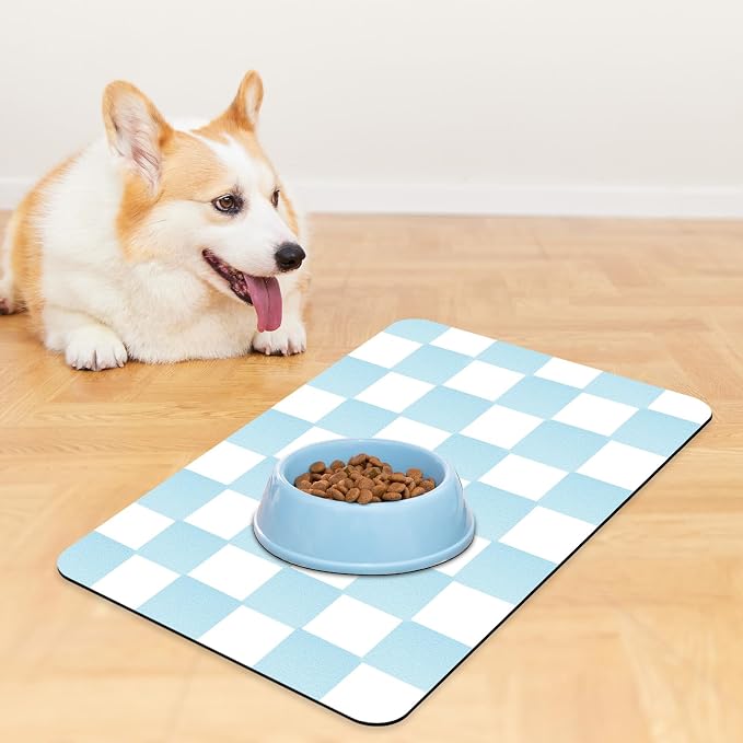 Checkered Dog Food mat, Non-Slip Sole Absorbent Dog and Water Bowl mat - Image 3
