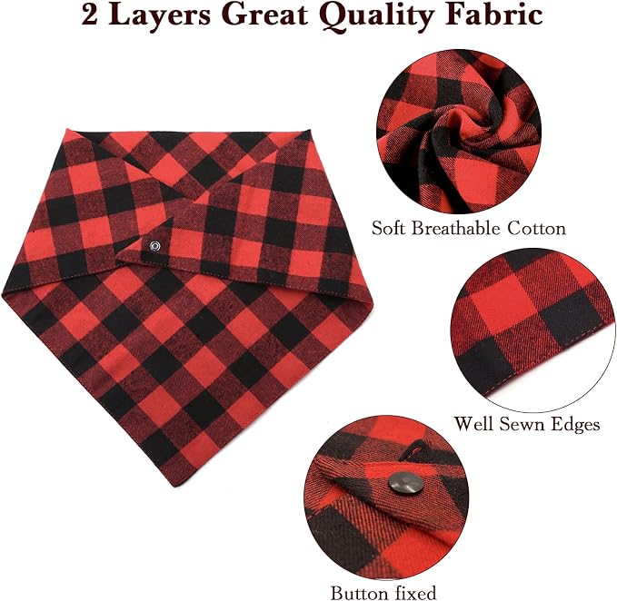 Christmas Plaid Bandana with Button, Fall Soft Cotton Triangle Dog Scarf - Image 4