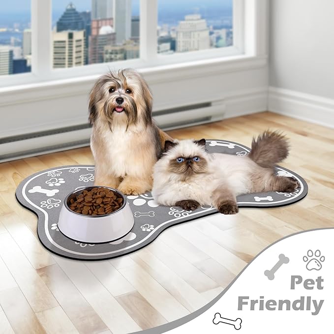 Dog Cat Food Mat, Rapid Absorbent Pet Feeding Mat, Bone Shaped Dog Placemat - Image 6