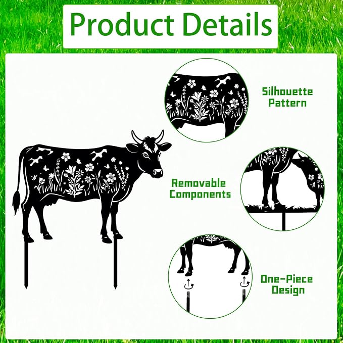 Cow Metal Garden Stakes Yard Decor, Cow Gifts - Image 2