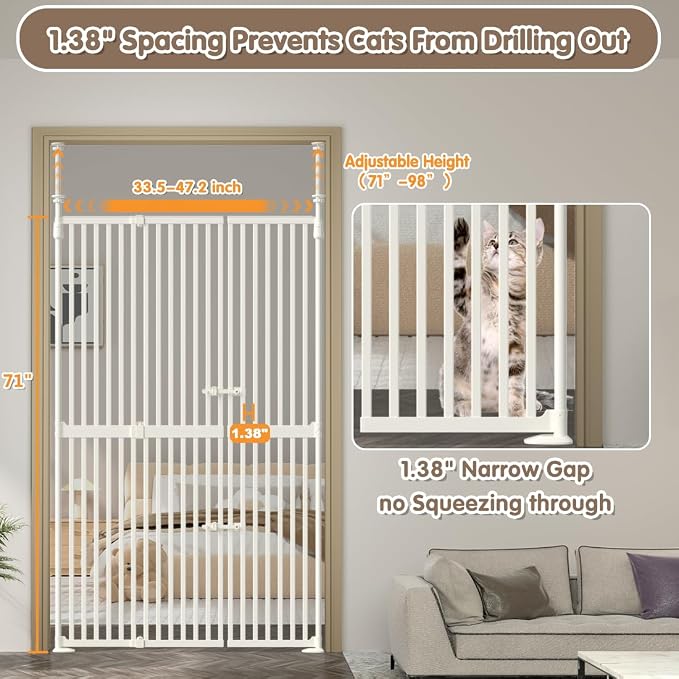 71" Extra Tall Cat Pet Gate, 33.5-47.2 in Wide High Dog Gates - Image 3