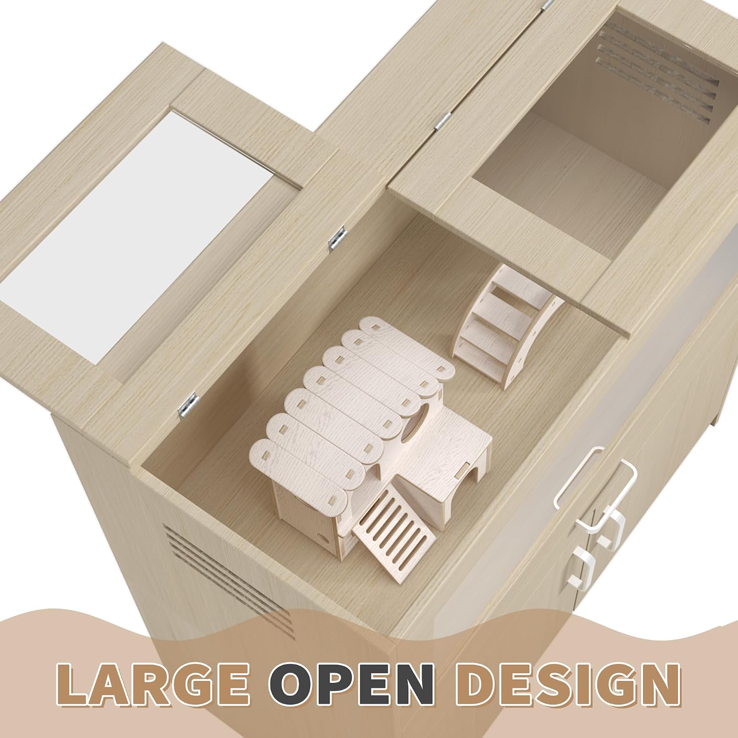 Wooden Hamster Cage with Storage Cabinet (Teak) - GlobalHabitat Supply