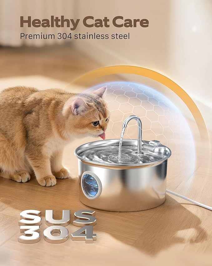 Stainless Steel Cat Water Fountain: Cat Fountain - 88oz/2.6L Pet Water Fountain - Image 3