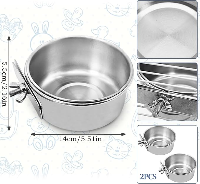 PINVNBY 2PCS Parrot Feeding Cups Birds Food Dish Stainless Steel Parrot Feeders - Image 2