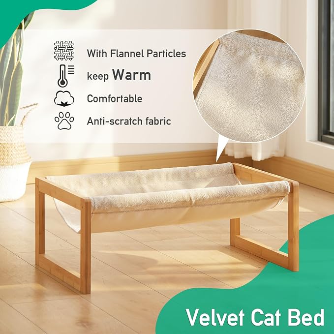 Elevated Cat Bed, Large Cat Hammock Bed, Bamboo Wood Cat Hammock - Image 4