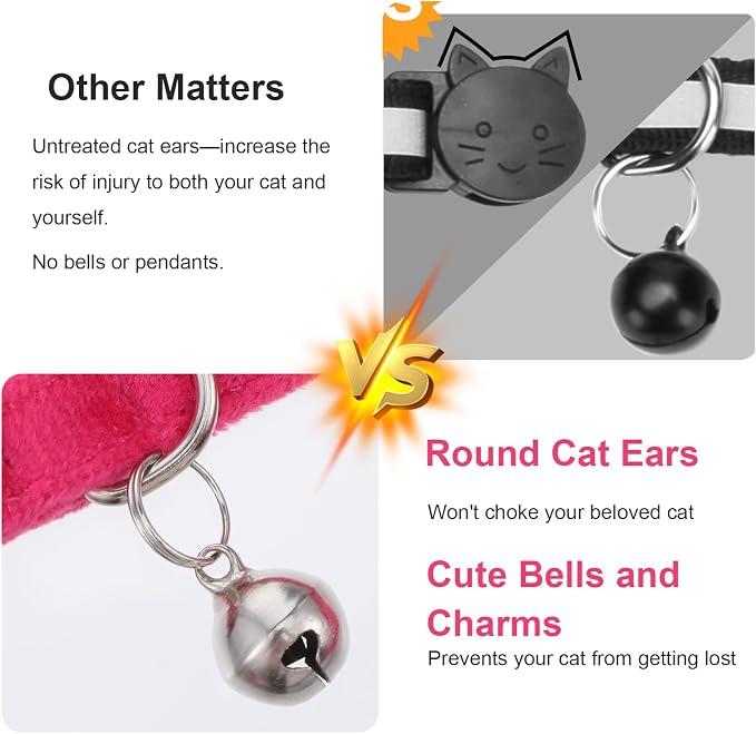 2 Pcs Pink Cat Collar with Bow Bells Breakaway Cat Bowtie Collar with Bell - Image 4