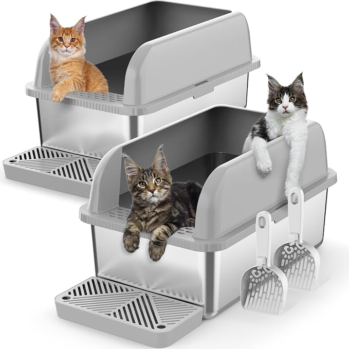 2 Pack 8" Deep Stainless Steel Litter Box by Suzzipaws